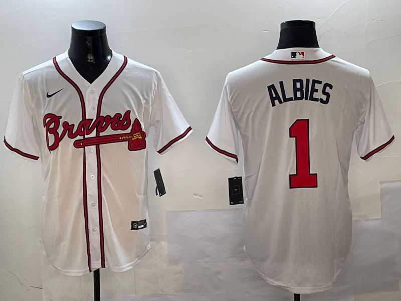 Men Atlanta Braves #1 Albies White Game 2024 Nike MLB Jersey style 4